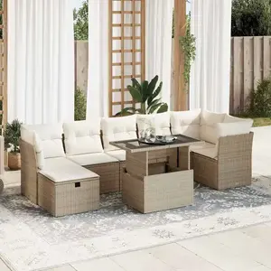 vidaXL - 8-delige - Loungeset - met - kussens - poly - rattan - beige pas cher
