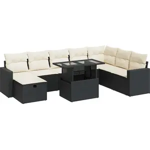 vidaXL - 9-delige - Loungeset - met - kussens - poly - rattan - zwart pas cher