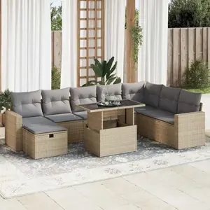 vidaXL - 9-delige - Loungeset - met - kussens - poly - rattan - beige pas cher