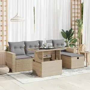 vidaXL - 6-delige - Loungeset - met - kussens - poly - rattan - beige pas cher