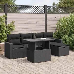 vidaXL - 6-delige - Loungeset - met - kussens - poly - rattan - zwart pas cher