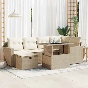 vidaXL Salon de jardin avec coussins 7 pcs beige résine tressée pas cher
