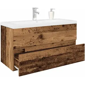 vidaXL Meuble lavabo avec bassin et robinet intégrés vieux bois pas cher