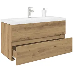 vidaXL Meuble lavabo avec bassin et robinet intégrés chêne artisanal pas cher