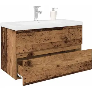 Comparateur de prix : vidaXL Meuble lavabo avec bassin et robinet intégrés vieux bois