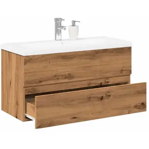 vidaXL Meuble avec vasque intégrée chêne artisanal 101x39,5x49 cm pas cher