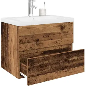 Comparateur de prix : vidaXL Meuble lavabo avec bassin et robinet intégrés vieux bois