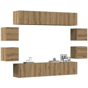 Meubles tv muraux 8 pcs chêne artisanal bois d'ingénierie Vidaxl pas cher