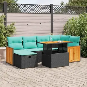 vidaXL Salon de jardin avec coussins 7pcs marron résine tressée acacia pas cher