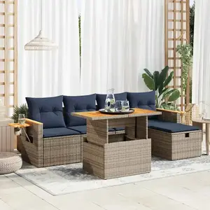 vidaXL Vidaxl Salon De Jardin Avec Coussins 6 Pcs Gris Résine Tressée Acacia pas cher
