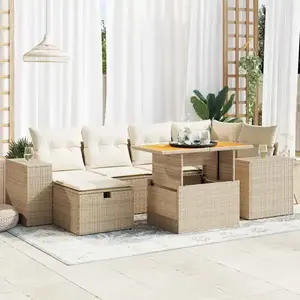 vidaXL Salon de jardin avec coussins 8 pcs beige résine tressée acacia pas cher