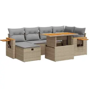 vidaXL Salon de jardin avec coussins 8 pcs beige résine tressée pas cher