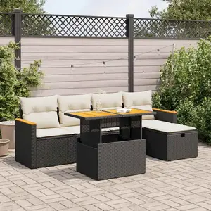 vidaXL Salon de jardin 6 pcs avec coussins noir résine tressée pas cher