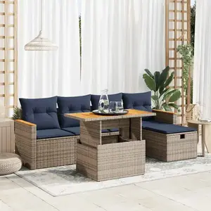 vidaXL Salon de jardin avec coussins 6 pcs gris résine tressée acacia pas cher