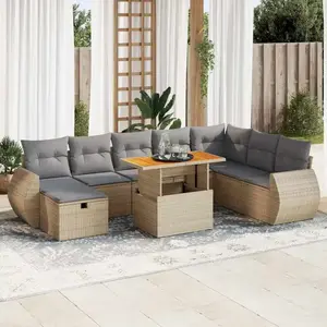 vidaXL - 9-delige - Loungeset - met - kussens - poly - rattan - acacia - beige pas cher
