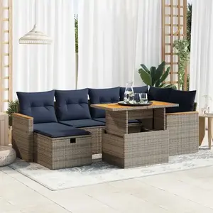 vidaXL Salon de jardin avec coussins 7 pcs gris résine tressée acacia pas cher