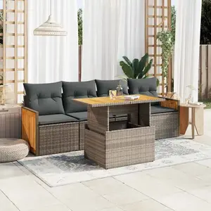 vidaXL Salon de jardin 5 pcs avec coussins gris résine tressée acacia pas cher