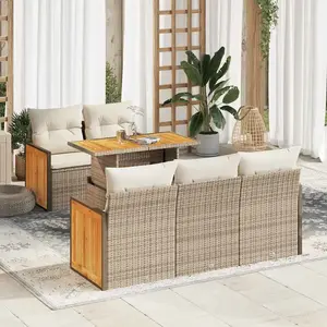 vidaXL Salon de jardin 6 pcs avec coussins beige résine tressée acacia pas cher