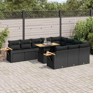 Ensemble de canapés de jardin 11 pcs et coussins rotin acacia vidaXL pas cher