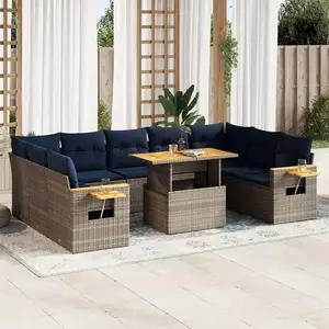 vidaXL Vidaxl Salon De Jardin Avec Coussins 10 Pcs Gris Résine Tressée Acacia pas cher
