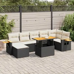 vidaXL Salon de jardin avec coussins 8 pcs noir résine tressée acacia pas cher