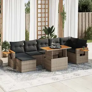 vidaXL Salon de jardin avec coussins 8 pcs gris résine tressée acacia pas cher