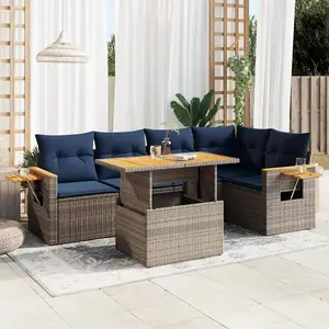 vidaXL Salon de jardin avec coussins 6 pcs gris résine tressée acacia pas cher