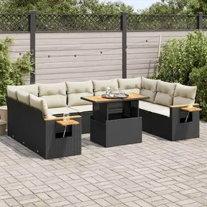 vidaXL Salon de jardin 10 pcs avec coussins noir résine tressée acacia pas cher