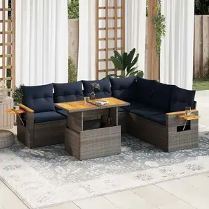 vidaXL Vidaxl Salon De Jardin Avec Coussins 7 Pcs Gris Résine Tressée Acacia pas cher