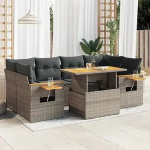 vidaXL Salon de jardin avec coussins 7 pcs gris résine tressée acacia pas cher