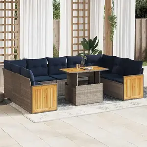 vidaXL Vidaxl Salon De Jardin Avec Coussins 10 Pcs Gris Résine Tressée Acacia pas cher
