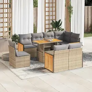 vidaXL Salon de jardin avec coussins 9 pcs beige résine tressée acacia pas cher