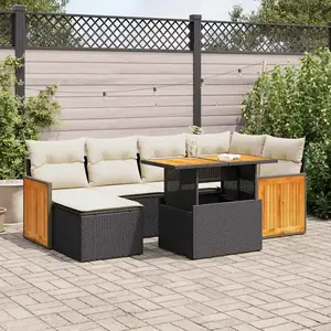 Salon de jardin avec coussins 8 pcs noir résine tressée acacia Vidaxl pas cher