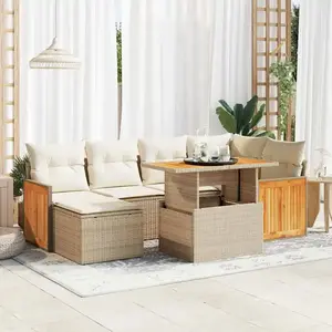 vidaXL Salon de jardin avec coussins 8 pcs beige résine tressée acacia pas cher