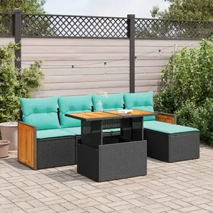 vidaXL Salon de jardin 6 pcs avec coussins noir résine tressée acacia pas cher