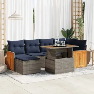 vidaXL Salon de jardin avec coussins 7 pcs noir résine tressée acacia pas cher