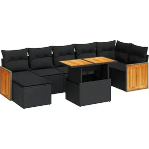 Salon de jardin avec coussins 7 pcs noir résine tressée acacia Vidaxl pas cher
