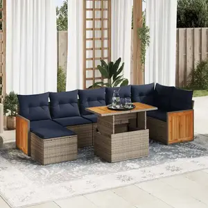 vidaXL Salon de jardin 8pcs avec coussins marron résine tressée acacia pas cher