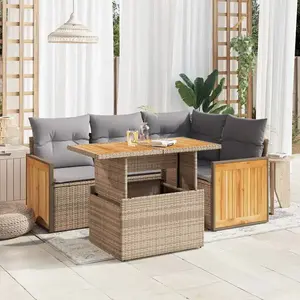 vidaXL Salon de jardin avec coussins 5 pcs beige résine tressée acacia pas cher