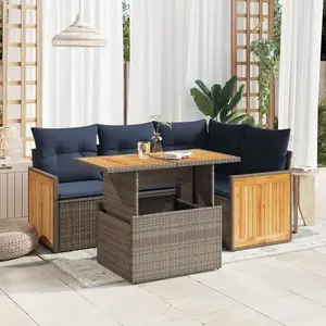 vidaXL Vidaxl Salon De Jardin 5 Pcs Avec Coussins Gris Résine Tressée Acacia pas cher