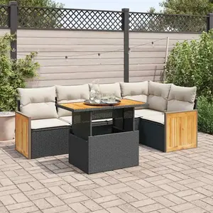 vidaXL Salon de jardin 6 pcs avec coussins noir résine tressée acacia pas cher