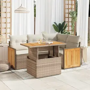 vidaXL Salon de jardin avec coussins 5 pcs beige résine tressée acacia pas cher