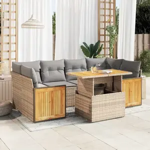 vidaXL Salon de jardin avec coussins 7 pcs beige résine tressée acacia pas cher