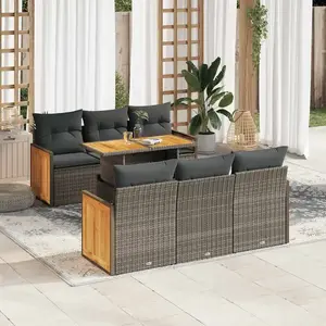 vidaXL Salon de jardin avec coussins 7 pcs gris résine tressée acacia pas cher