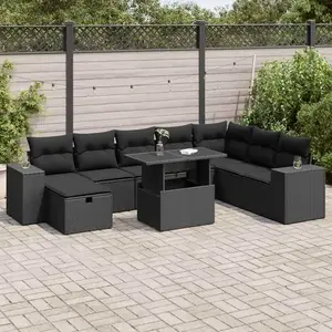 vidaXL - 9-delige - Loungeset - met - kussens - poly - rattan - zwart pas cher