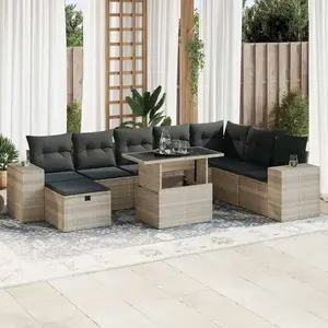 vidaXL Salon de jardin 9 pcs avec coussins gris clair résine tressée pas cher
