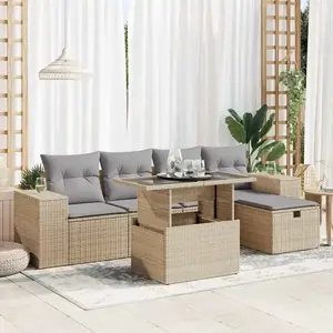vidaXL - 6-delige - Loungeset - met - kussens - poly - rattan - beige pas cher