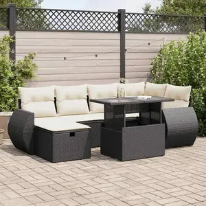 vidaXL - 7-delige - Loungeset - met - kussens - poly - rattan - zwart pas cher