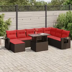 vidaXL Vidaxl Salon De Jardin Avec Coussins 9 Pcs Noir Résine Tressée Acacia pas cher