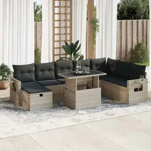 vidaXL Salon de jardin 9 pcs avec coussins gris clair résine tressée pas cher